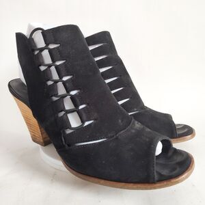 Paul Green Mindy Sandals Womens Black Nubuck Slingback Peep Toe Block Heel 6/8.5